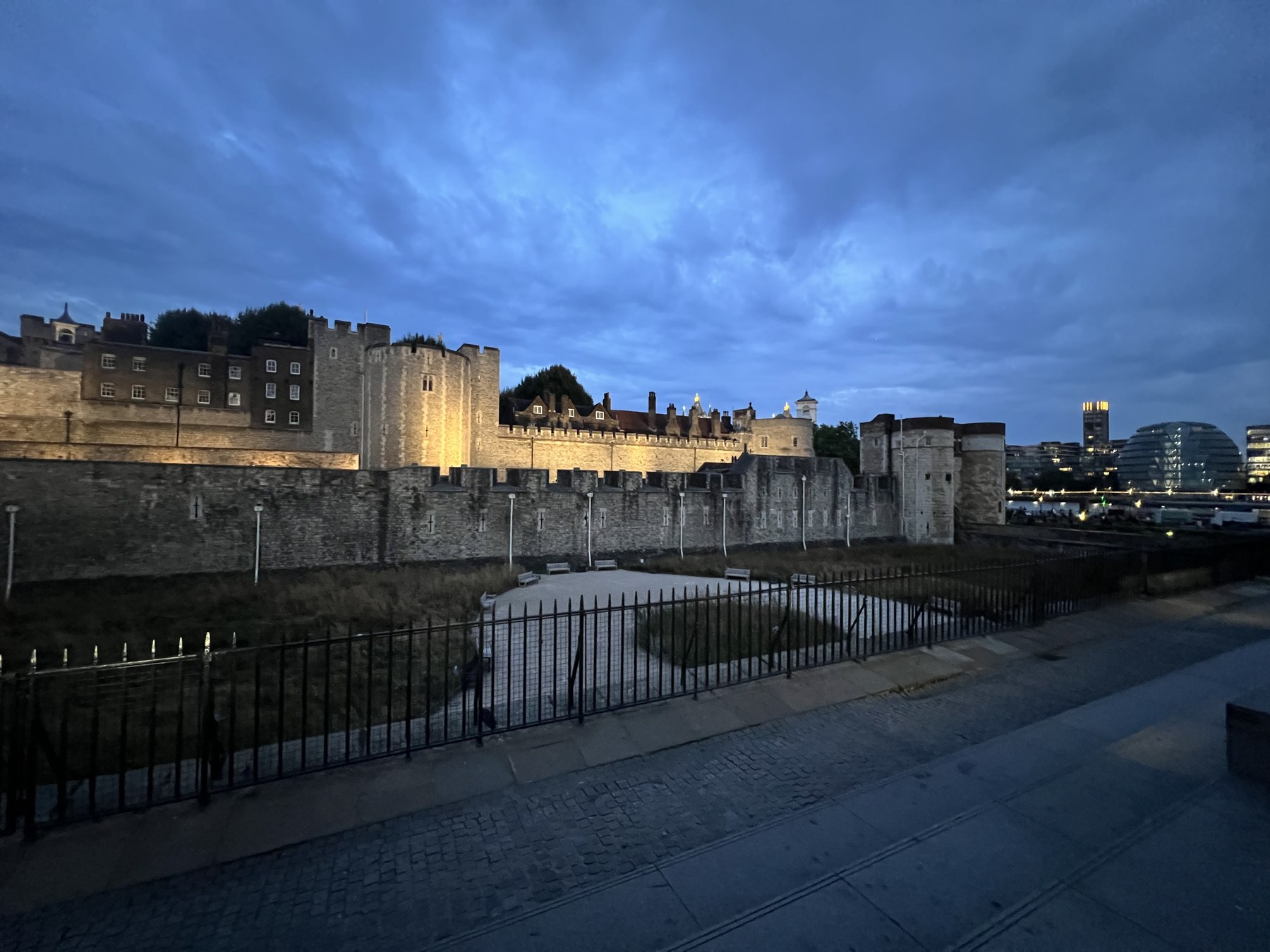Historic stone castle at dusk